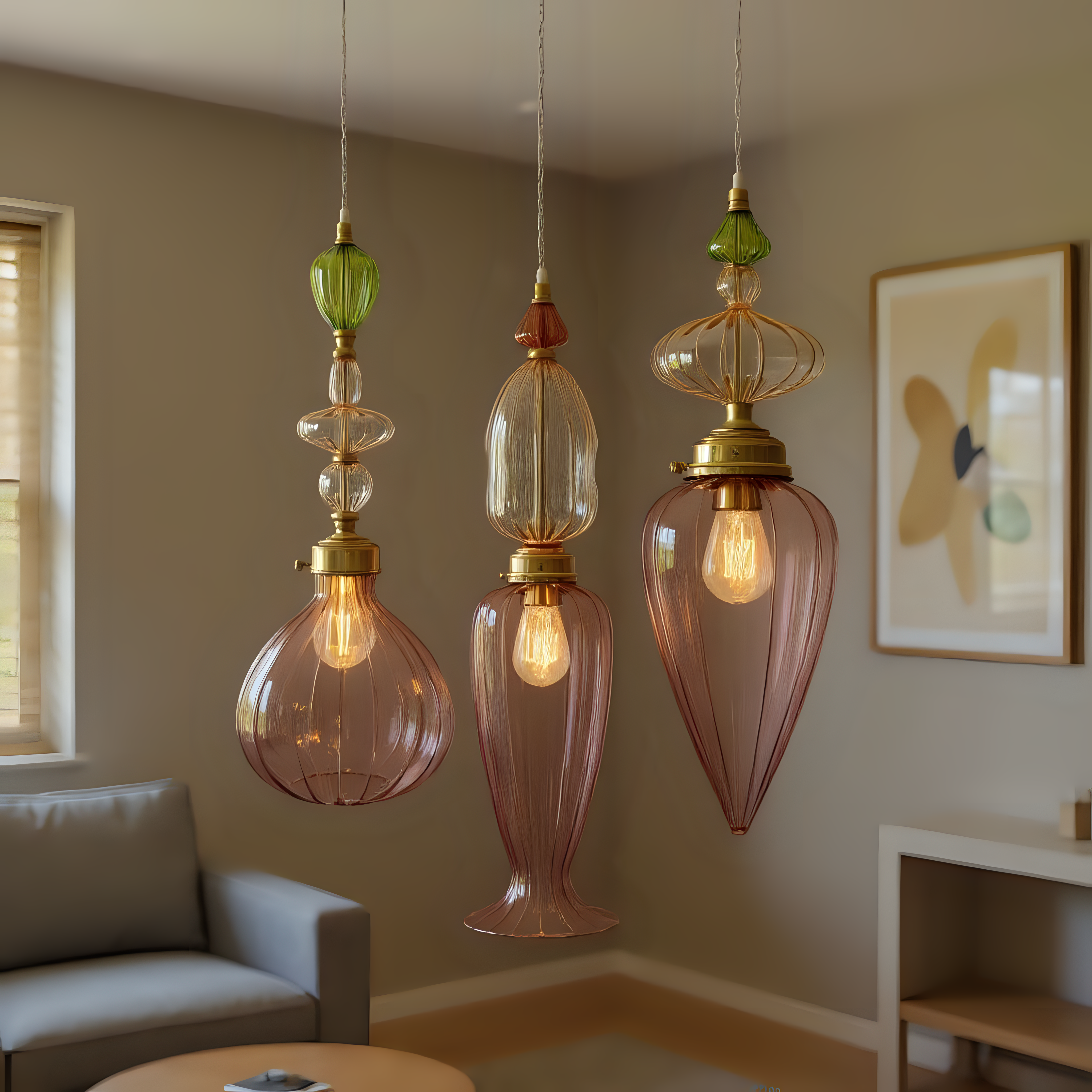 Blown Glass Pendant Light Set